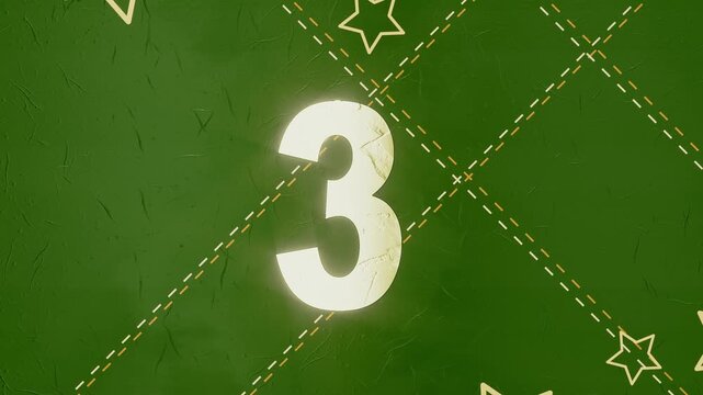 Green and golden advent calendar number 3, with a simple design
