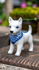 Ceramic dog figurine with blue bandana