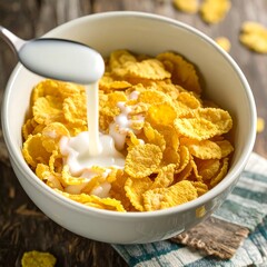 Cereal bowl with milk being poured