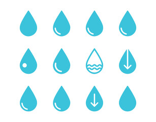 Set of drop icons isolated on a white backdrop. Color water drop symbols. Vector illustration