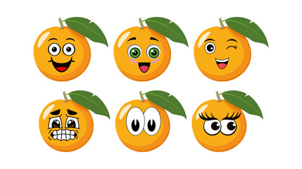 A set of cute cartoon fruit icons with happy expressions