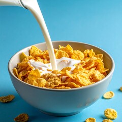 Cereal being poured milk