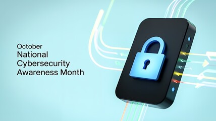 October national cybersecurity awareness month graphic featuring a smartphone with a glowing blue padlock icon symbolizing digital security and data protection