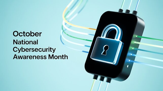 October national cybersecurity awareness month digital illustration featuring a smartphone with a glowing padlock symbol symbolizing data protection and online security