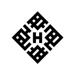 A black and white, geometric design with an 
