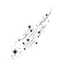 A minimalistic illustration featuring several stars, of varying sizes, with elongated trailing lines © azi