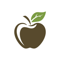 A simple brown apple with a green leaf and stem on a white background