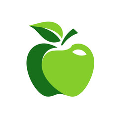A two-toned green apple illustration with a stem and leaves, isolated on a white background
