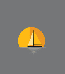 Sailboat against the setting sun and its reflection on the water