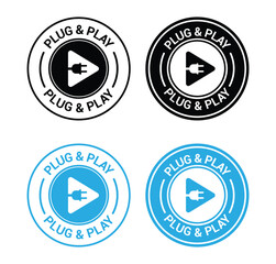 Plug and play badge. Suitable for Socket plug adapter, cable of energy icon and hardware facility information sign