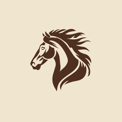 A brown silhouette of a horse's head with flowing mane against a light beige background