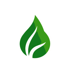 A stylized, green leaf shape with white veins against a white background, evoking nature