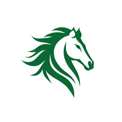 A green vector illustration depicts a horse's head and flowing mane against a white background
