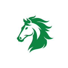 Green equine head with stylized mane, facing left on a white background
