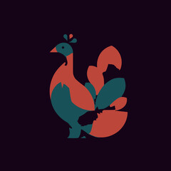A stylized bird graphic featuring a teal head and body with orange-red features against a dark background