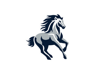 A stylized vector illustration of a galloping horse, depicted with a two-tone color palette. The background is plain
