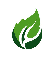 Green abstract leaf design, composed of layered curved shapes and tones of green