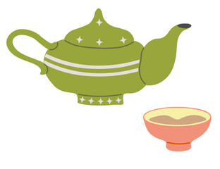 teapot and bowl in flat style.Illustration for banner postcard design print sticker poster background