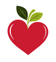 Heart-Shaped Fruit Stylized heart in red with vibrant leaves, abstract design