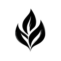 Abstract stylized black leaf formation with a textured outline on a white background