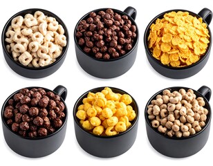 Cereal variety in dark mugs