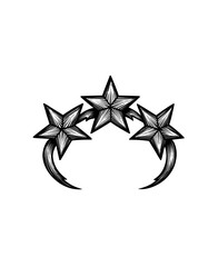 Obraz premium Three stylized stars with textured shading are arranged in an arched layout on a white background