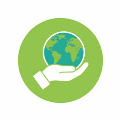 Sustainability Icon – Hand Holding Globe on Green Background