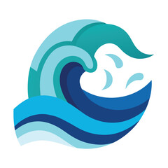 Stylized blue and teal wave cresting with water splashes