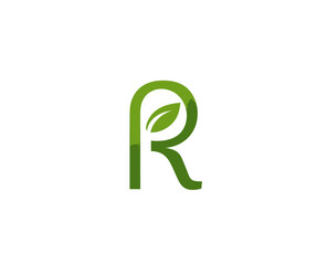 Green stylized letter "R" logo with a small leaf integrated. Isolated on a white background