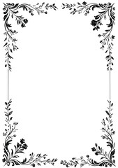 A symmetrical black floral border adorns a white rectangle, creating an elegant, open-space design