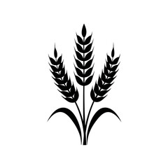 A minimalist black and white illustration of three wheat stalks with leaves