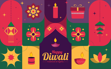 Indian festival of lights Happy Diwali, holiday Background, Diwali celebration greeting card, abstract vector illustration design.