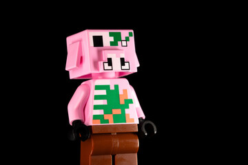 Obraz premium LEGO Minecraft Zombie Piglin stands on a black background