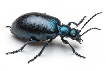 Fototapeta premium Shiny oil beetle with glossy black body, detailed insect anatomy, macro entomology, nature specimen view, reflective exoskeleton, arthropod study