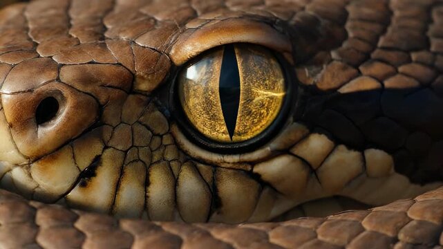 A striking close-up of a snake eye, showcasing the intricate details of its scales and unique eye structure
