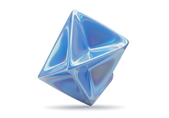 Abstract blue geometric shape isolated on white background with shadow
