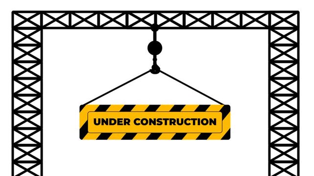 A metallic frame holding a hanging board that reads under construction, representing ongoing building projects