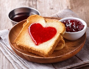 toast with heart shaped jam