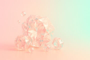Pastel Pink-Mint Diamonds &ndash; Soft 3D Render with Copy Space