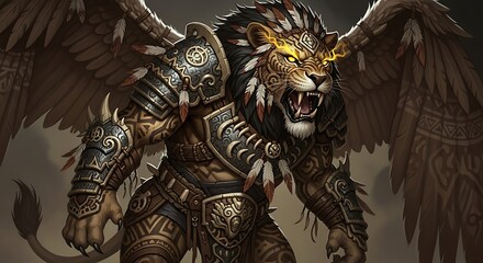 Fototapeta premium Mythical Lion with Wings and Armor.