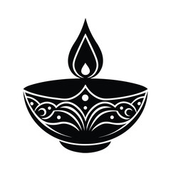 Ornate Diya Silhouette with Glowing Detail