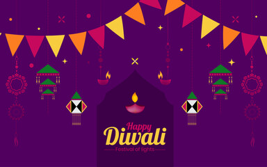 Indian festival of lights Happy Diwali, holiday Background, Diwali celebration greeting card, abstract vector illustration design.