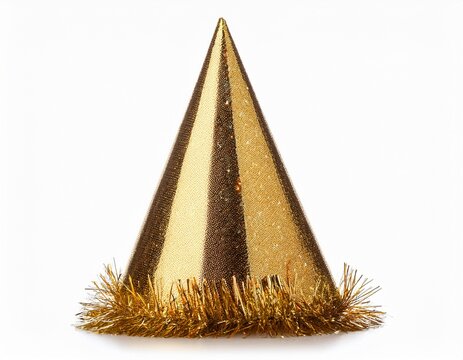 golden shiny glittery party hat isolated cutout on transparent