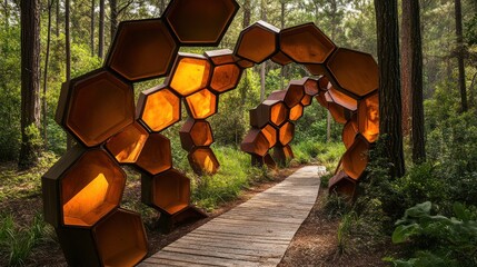 Fototapeta premium Honeycomb art archway in forest trail