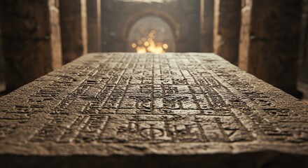 Ancient stone tablet with hieroglyphs
