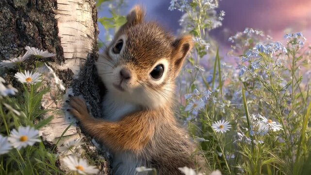 Cute squirrel in floral setting