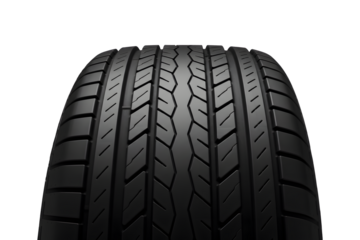 A ground-level view of a car tire's tread pattern. 3d rendering, transparent background