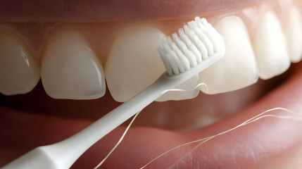 Closeup Of Teeth Being Cleaned With Toothbrush