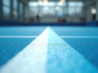 White service line marking on blue padel court surface
