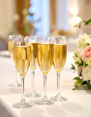 Champagne flutes on a table, elegant setting